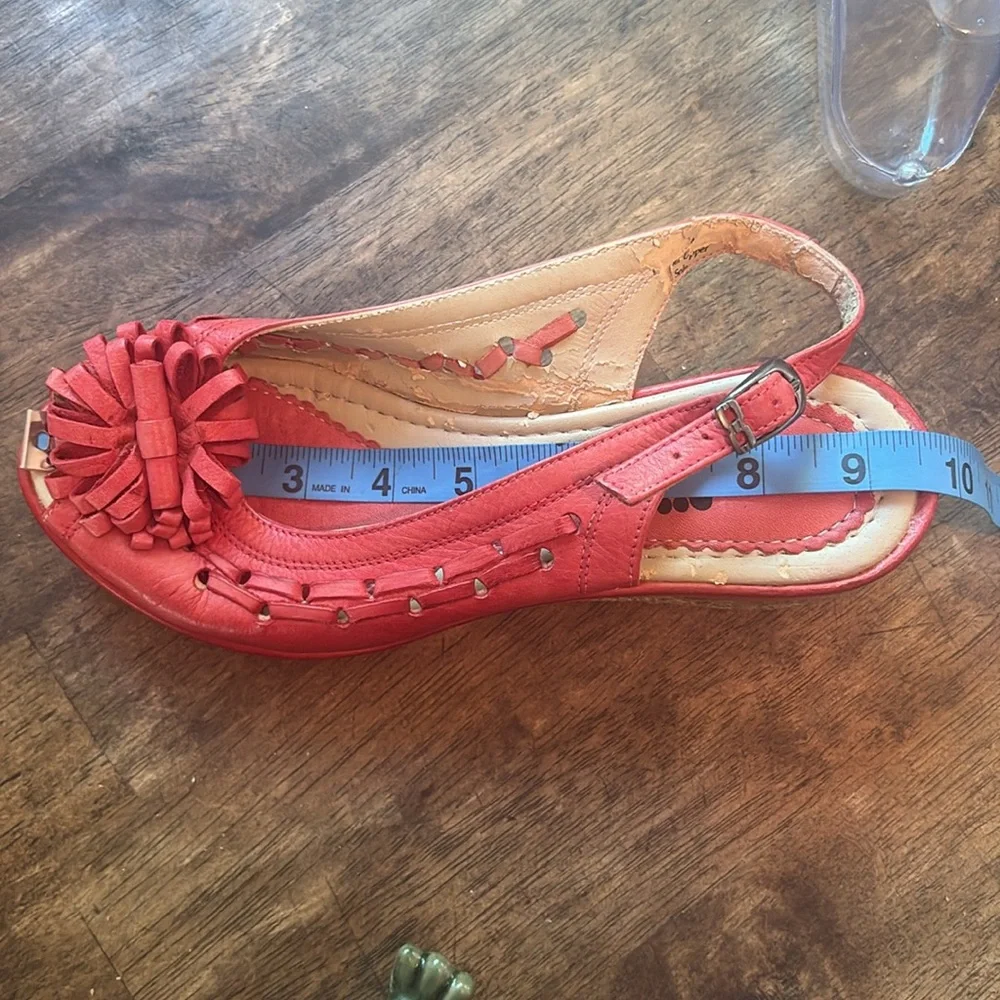 SPRING STEP Red Shoes! Open Toe. Back Strap! 2” wedge heel. Size 8.